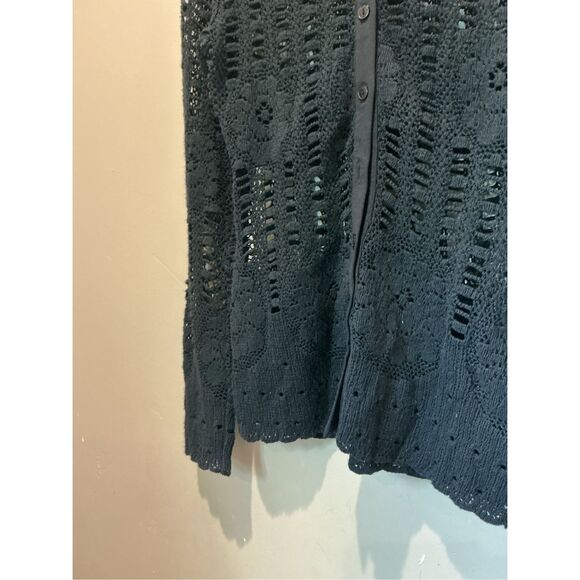 ANNE FONTAINE Black Lace Blouse Long Sleeve Collared Top Designer - Picture 5 of 8